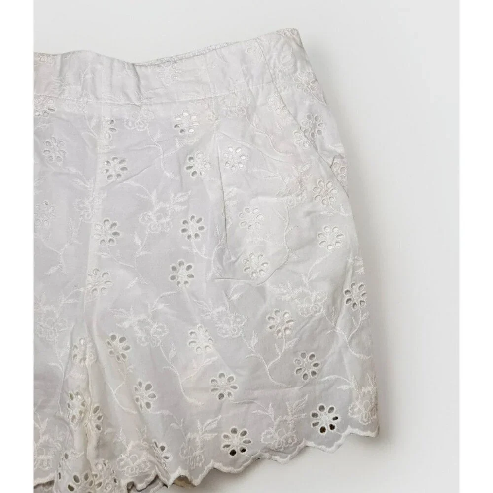 LOFT High-rise Embroidered Eyelet White Cotton Shorts Size Medium - Picture 2 of 4